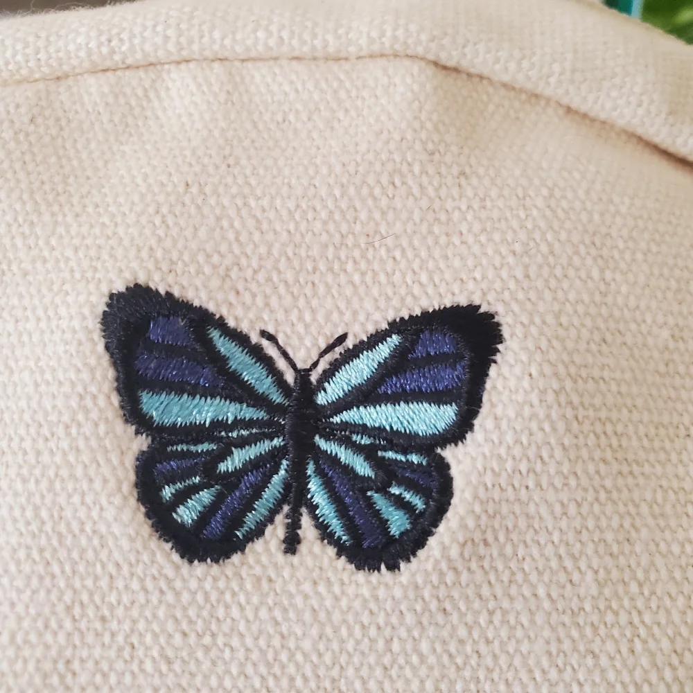 Canvas Backpack with Butterfly Embroidery